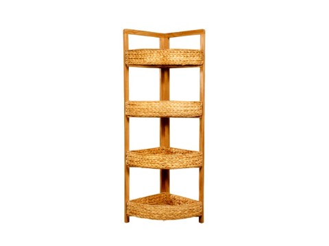 Refined Water Hyacinth 4-Tier Halfmoon Basket Shelf with Pine Wood Frame